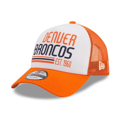 New Era White/orange Denver Broncos Stacked A-frame Trucker 9forty Adjustable Hat