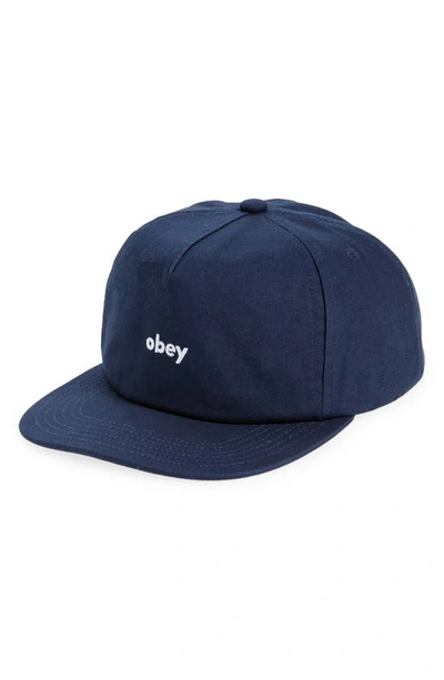 Obey Logo Snapback Baseball Cap In Mild Navy