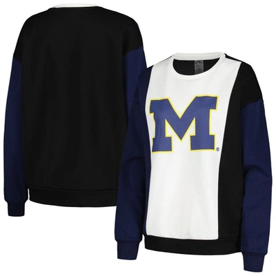Gameday Couture White/black Michigan Wolverines Vertical Color-block Pullover Sweatshirt