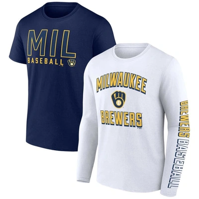 Fanatics Branded Navy/white Milwaukee Brewers Two-pack Combo T-shirt Set In Navy,white