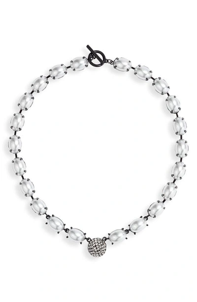 Open Edit Imitation Pearl & Crystal Pavè Collar Necklace In Clear- White- Black