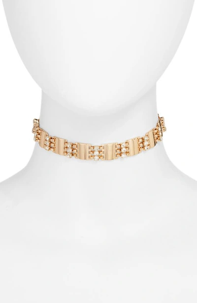 Open Edit Crystal Bar Link Choker Necklace In Clear- Gold
