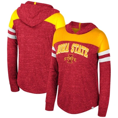 Colosseum Cardinal Iowa State Cyclones Speckled Color Block Long Sleeve Hooded T-shirt