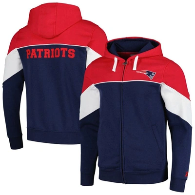 Starter Men's  Navy, Red New England Patriots Running Back Full-zip Hoodie In Navy,red