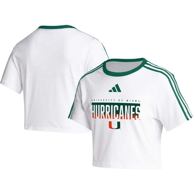 Adidas Originals Adidas White Miami Hurricanes Three-stripes Cropped T-shirt