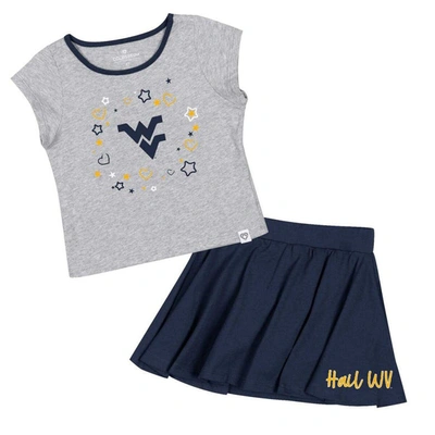 Colosseum Kids' Girls Toddler  Heather Gray/navy West Virginia Mountaineers Two-piece Minds For Molding T-s