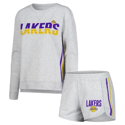 Concepts Sport Gray Los Angeles Lakers Cedar Long Sleeve T-shirt & Shorts Sleep Set