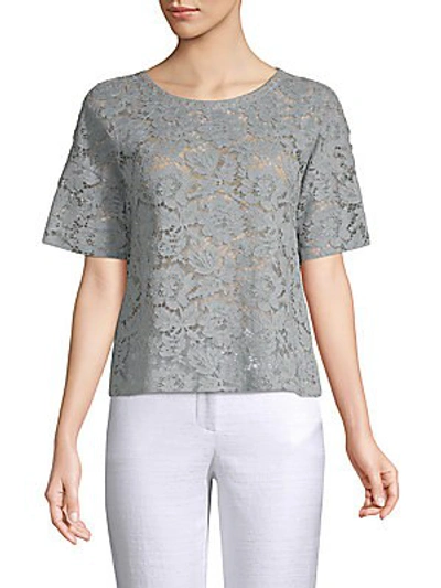 Valentino Short-sleeve Lace Top In Grey