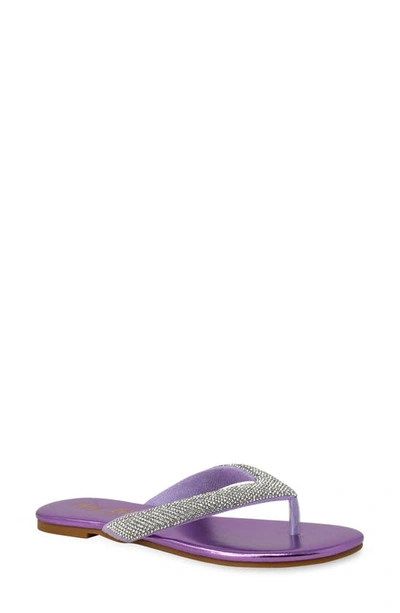 Chase & Chloe Rhinestone Thong Slip-on Sandal In Purple Metallic