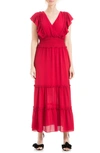 Max Studio Pebble Crepe Flutter Sleeve Maxi Dress In Red