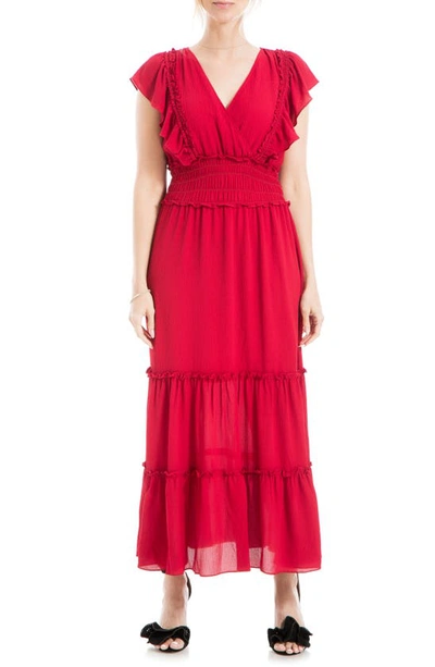 Max Studio Pebble Crepe Flutter Sleeve Maxi Dress In Red