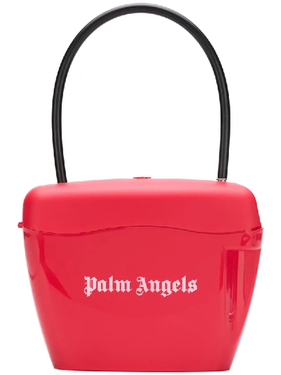 Palm Angels Red And White Padlock Pvc Tote Bag In Red White