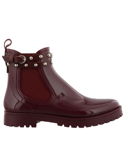 Red Valentino Studded Rain Boots In Bordeaux