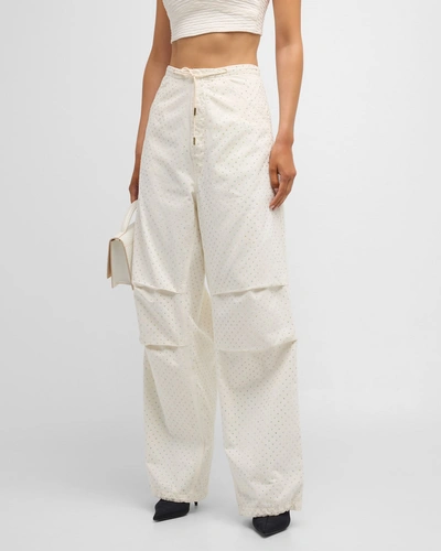 Darkpark Daisy Wide Straight Embellished Drawstring Pants In White