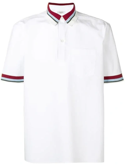 Valentino Striped Rib-knit Trimmed Cotton-poplin Polo Shirt In White