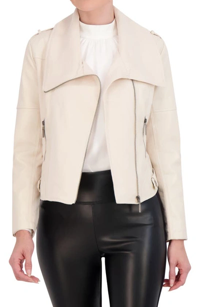 Ookie & Lala Faux Leather Mix Quilt Drape Jacket In Stone