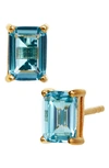 Savvy Cie Jewels Vermeil Sterling Silver Emerald Cut Cz Box Stud Earrings In Blue