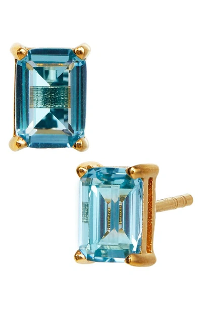 Savvy Cie Jewels Vermeil Sterling Silver Emerald Cut Cz Box Stud Earrings In Blue