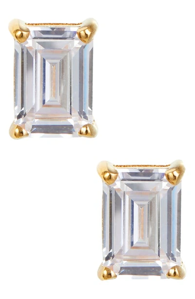 Savvy Cie Jewels Vermeil Sterling Silver Emerald Cut Cz Box Stud Earrings In Metallic