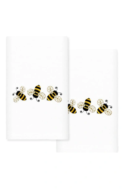 Linum Home Textiles Bee Dance Set Of 2 Cotton Hand Towels In White