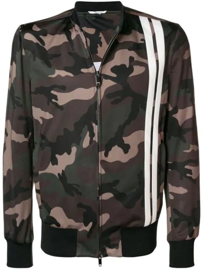 Valentino Camo Stripe Front Track Jacket In Military Green