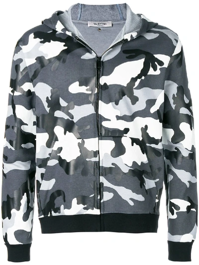 Valentino Camouflage-print Hooded Sweatshirt In Grey