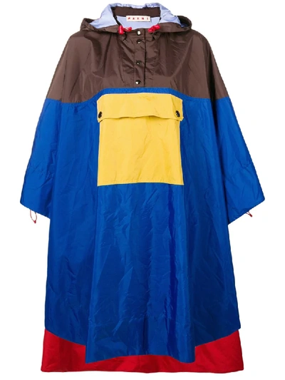 Marni Colour-block Hooded Poncho In Blue