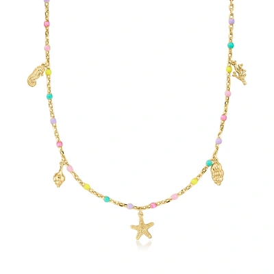 Ross-simons Italian Multicolored Enamel And 18kt Gold Over Sterling Necklace In Pink