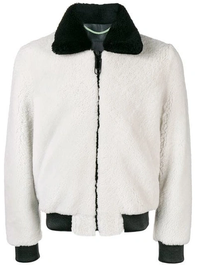 Off-white Men's Two-tone Shearling Bomber Jacket In Gray