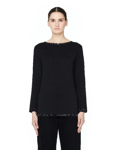 Blackyoto Striped Long Sleeve Cotton Top In Black