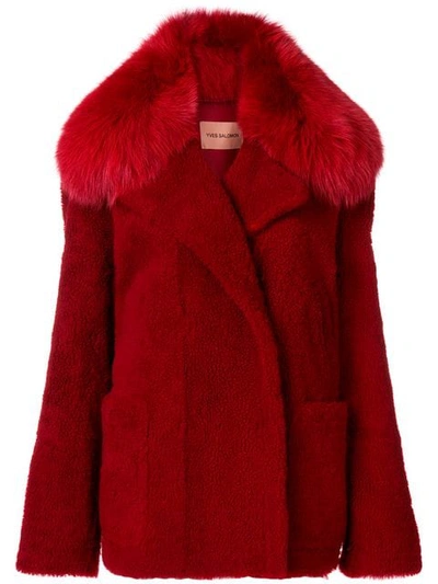 Yves Salomon Shearling Jacket W/ Fox Fur Collar In A6028 Rossa