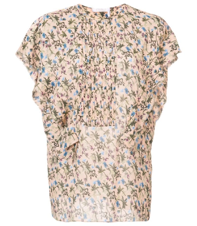 Chloé Floral High Low Pintuck Blouse In Multi