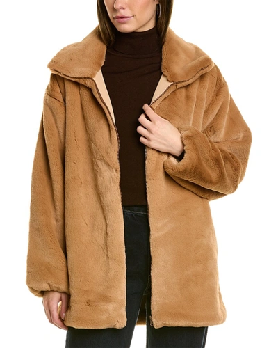 Adrienne Landau Fuzzy Coat In Brown