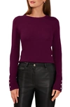 Halogen Button Cuff Cotton Blend Sweater In Deep Ruby