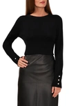 Halogen Button Cuff Cotton Blend Sweater In Rich Black