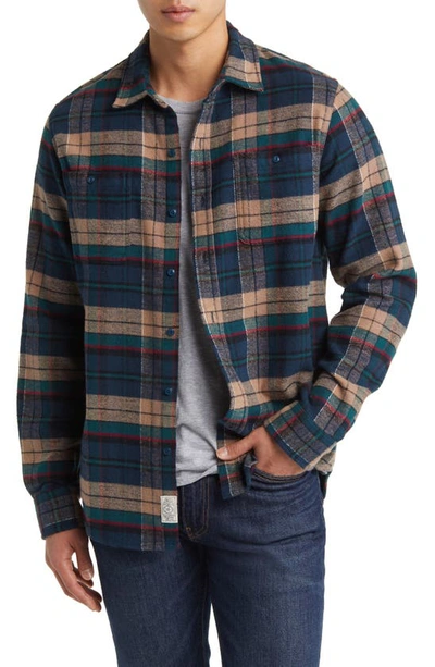 Schott Two-pocket Flannel Long Sleeve Button-up Shirt In Tan Navy