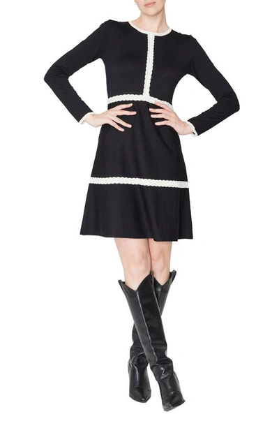 Julia Jordan Falre Long Sleeve Knit Dress In Black/ Ivory