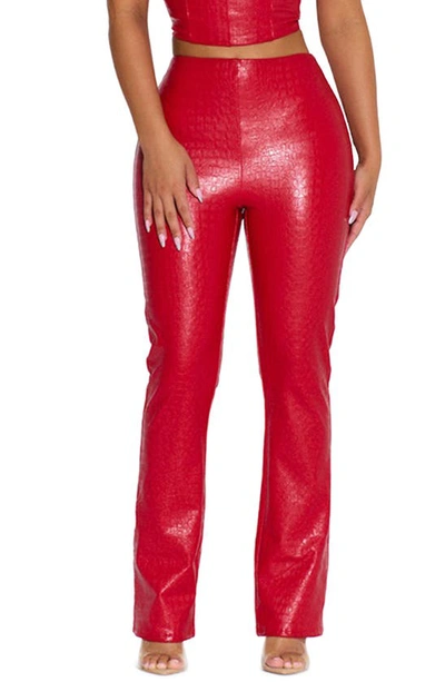Naked Wardrobe Croc Embossed Faux Leather Bootcut Pants In Red