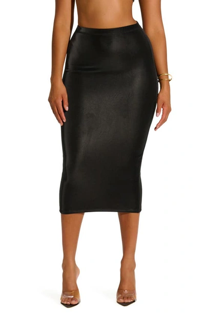 Naked Wardrobe Strapless Faux Suede Midi Pencil Skirt In Black