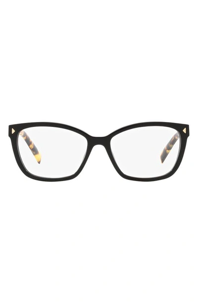 Prada 55mm Rectangular Optical Glasses In Matte Black