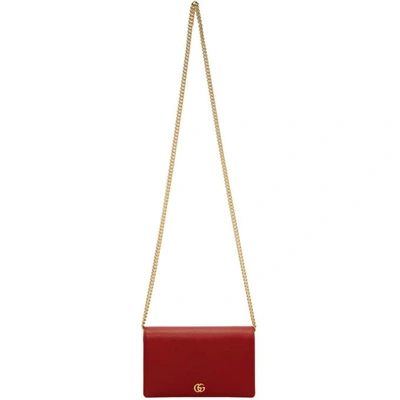 Gucci Red Small Marmont Chain Bag In 6433 Red