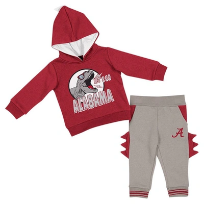 Colosseum Babies' Infant   Crimson/gray Alabama Crimson Tide Dino Pullover Hoodie And Pants Set