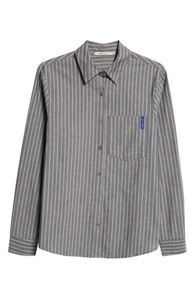 Paloma Wool Maiko Stripe Long Sleeve Organic Cotton Button-up Shirt In Gris Vigore (grey)