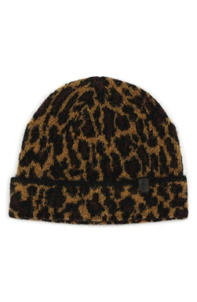 Allsaints Brushed Leopard Pattern Beanie In Natural Multi