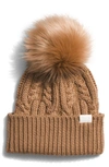 The North Face Oh Mega Faux Fur Pom Beanie In Almond Butter