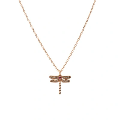 Latelita London Diamond & Ruby Dragonfly Necklace Rosegold