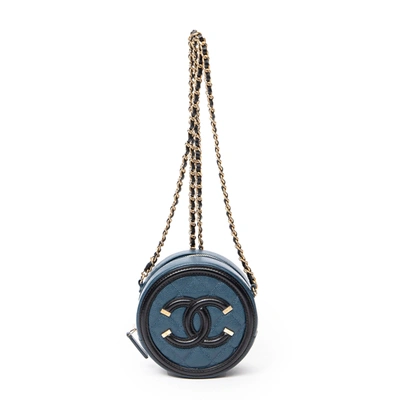 Pre-owned Chanel Filigree Round Crossbody In Blue