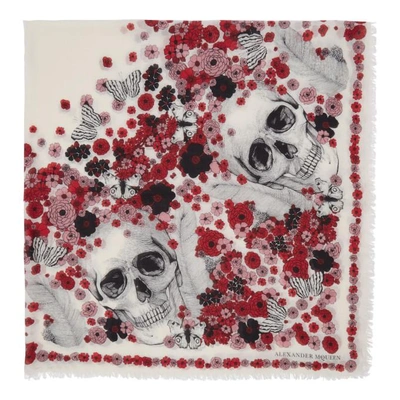 Alexander Mcqueen Ivory And Red Muse Skull Scarf In 9274 - Iv/r