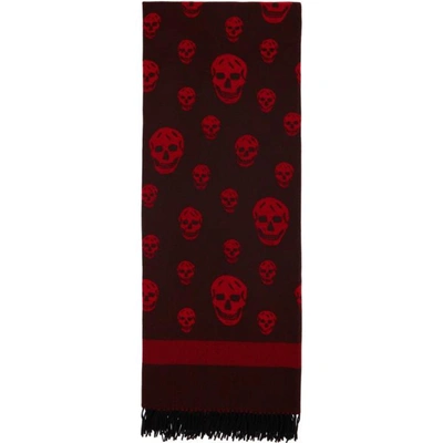Alexander Mcqueen Black And Red Skull Scarf In 1074 - Bl/r