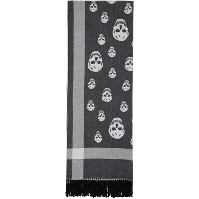 Alexander Mcqueen Black And Off-white Skull Scarf In 1078 - Bl/i